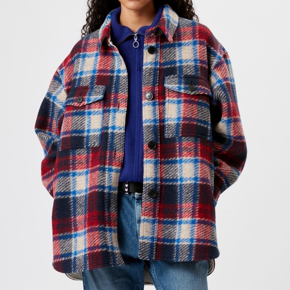 NWOT Isabel Marant Harveli Oversized Checked Flannel Coat Sz 8/FR40